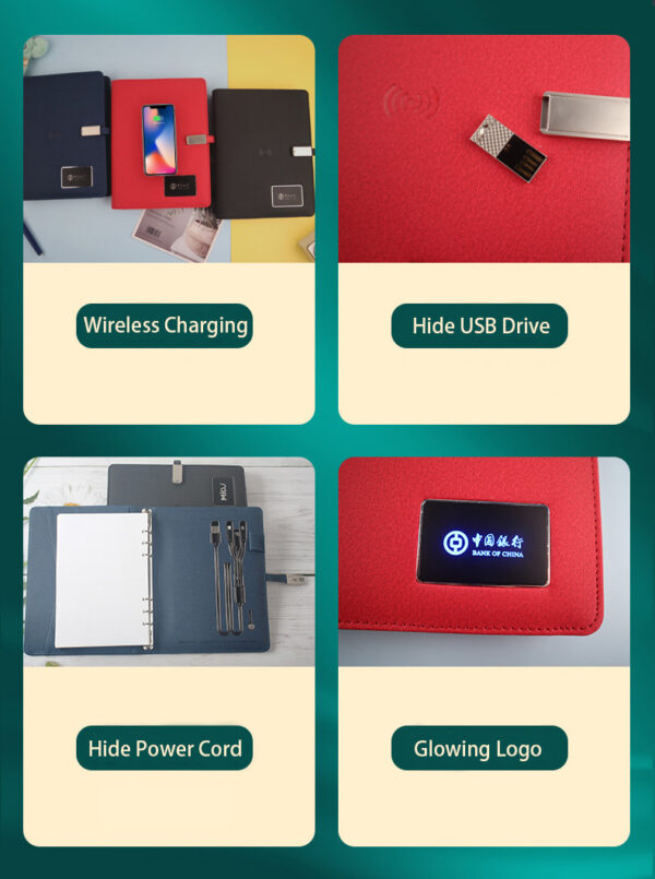 High quality gifts VIP gifts power bank notebook with light up log gift box and bag - Image 3