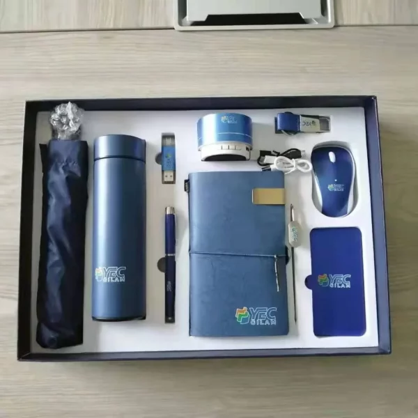 Mega Executive Tech & Daily Essentials Gift Set: 304 SS Bottle, Automatic Umbrella, Metal Pen, 16GB Type-C/PC USB, 10000mAh Power Bank, Bookmark, Wireless Mouse, PU/Metal Keychain, A6 Notebook & 5000mAh Power Bank with Box & Bag