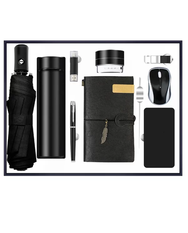 Mega Executive Tech & Daily Essentials Gift Set: 304 SS Bottle, Automatic Umbrella, Metal Pen, 16GB Type-C/PC USB, 10000mAh Power Bank, Bookmark, Wireless Mouse, PU/Metal Keychain, A6 Notebook & 5000mAh Power Bank with Box & Bag - Image 2