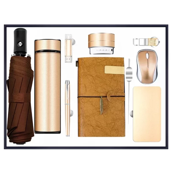 Mega Executive Tech & Daily Essentials Gift Set: 304 SS Bottle, Automatic Umbrella, Metal Pen, 16GB Type-C/PC USB, 10000mAh Power Bank, Bookmark, Wireless Mouse, PU/Metal Keychain, A6 Notebook & 5000mAh Power Bank with Box & Bag - Image 4