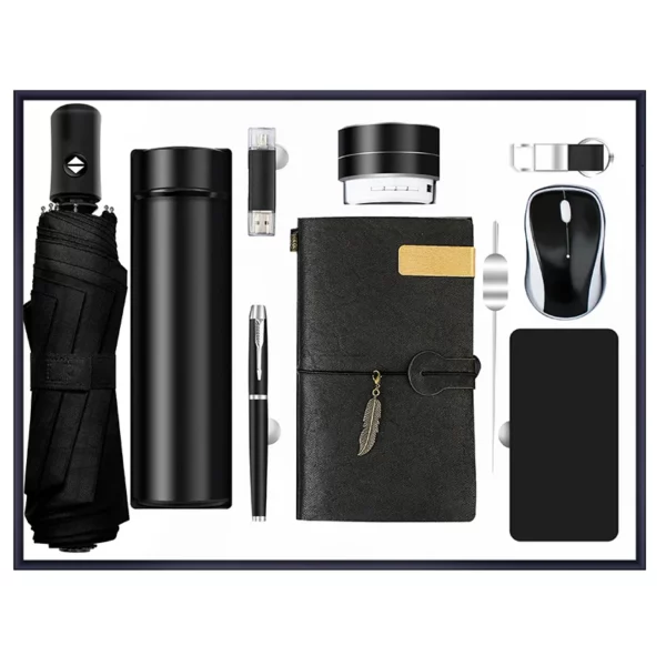 Mega Executive Tech & Daily Essentials Gift Set: 304 SS Bottle, Automatic Umbrella, Metal Pen, 16GB Type-C/PC USB, 10000mAh Power Bank, Bookmark, Wireless Mouse, PU/Metal Keychain, A6 Notebook & 5000mAh Power Bank with Box & Bag - Image 9