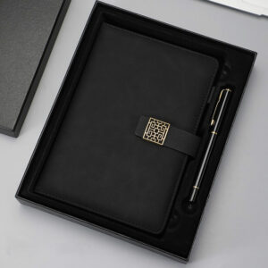 Round buckle notebook + pen gift set 2 in 1 with gift box and bag