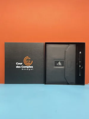 High quality mutifunctional power bank notebook 3 folds light up logo gift set