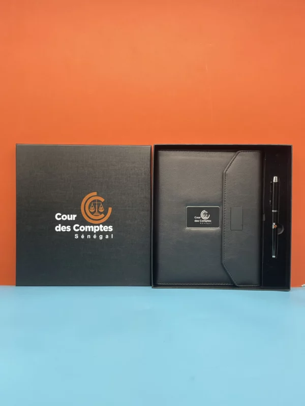 High quality mutifunctional power bank notebook 3 folds light up logo gift set