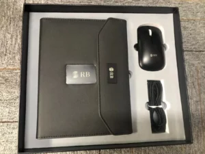 High quality mutifunctional power bank notebook 3 folds + light up logo mouse VIP gifts