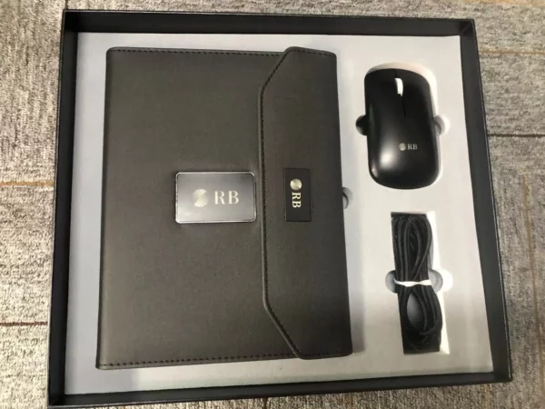 High quality mutifunctional power bank notebook 3 folds + light up logo mouse VIP gifts