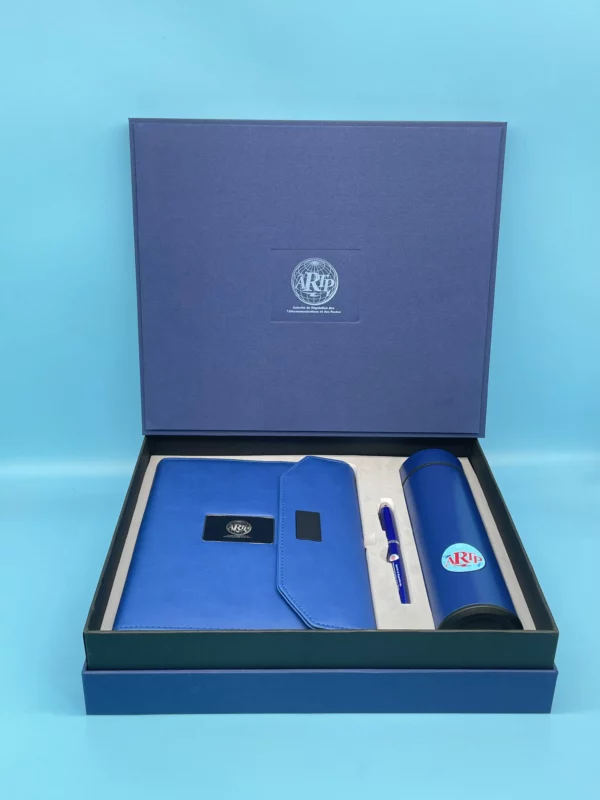 Executive Power Bank Notebook (8000mAh, 7-Color Light-Up Logo, 5W Wireless Charger, 16GB USB), Metal Pen & Stainless Steel Bottle Gift Set - Image 6