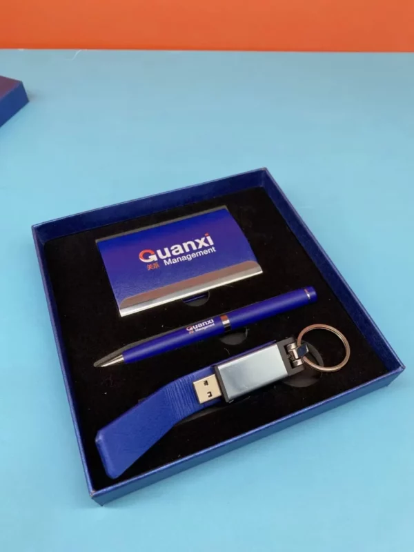 Stylish Black/Blue/Gray PU & Metal Card Holder, Pen & 16GB USB Drive Executive Gift Box Set - Image 2
