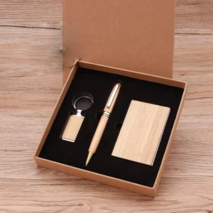 Eco-Friendly Bamboo Keychain, Pen & Card Holder Sustainable Gift Box Set