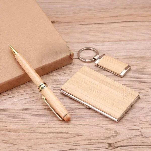 Eco-Friendly Bamboo Keychain, Pen & Card Holder Sustainable Gift Box Set - Image 5