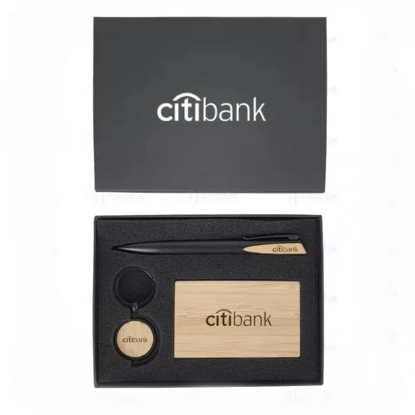 Natural Bamboo Keychain, Pen & Card Holder Executive Gift Box Set - Image 5