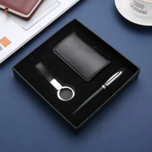 Sophisticated Black/Blue/Gray PU & Metal Card Holder, Metal Pen & 16GB USB Drive Business Gift Box Set