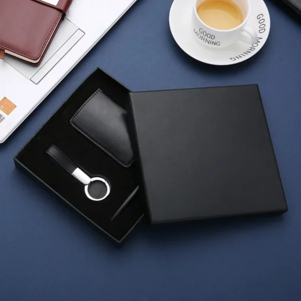 Sophisticated Black/Blue/Gray PU & Metal Card Holder, Metal Pen & 16GB USB Drive Business Gift Box Set - Image 2
