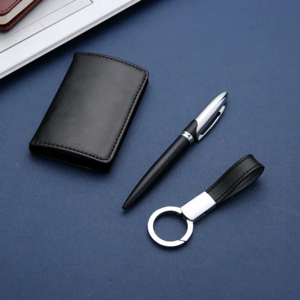Sophisticated Black/Blue/Gray PU & Metal Card Holder, Metal Pen & 16GB USB Drive Business Gift Box Set - Image 4