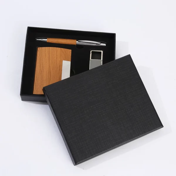 Premium Bamboo Keychain, Pen & Card Holder Office Gift Box Set - Image 3