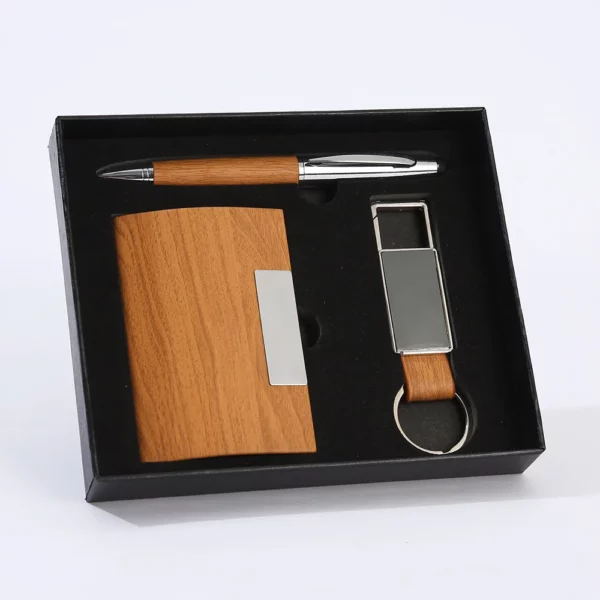 Premium Bamboo Keychain, Pen & Card Holder Office Gift Box Set - Image 5