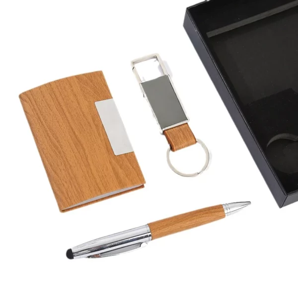 Premium Bamboo Keychain, Pen & Card Holder Office Gift Box Set - Image 6