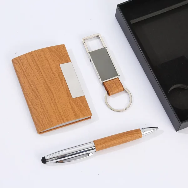 Premium Bamboo Keychain, Pen & Card Holder Office Gift Box Set - Image 10