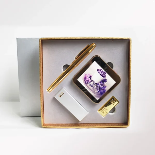 Advanced 7800mAh Power Bank with Printed Screen, Metal Pen & 16GB Gold USB Drive Tech Gift Set