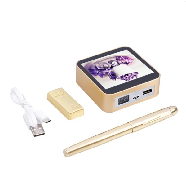 Advanced 7800mAh Power Bank with Printed Screen, Metal Pen & 16GB Gold USB Drive Tech Gift Set - Image 5