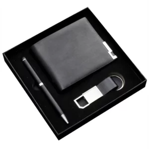 Stylish PU Leather Wallet, Keychain & Metal Pen Professional Gift Box Set