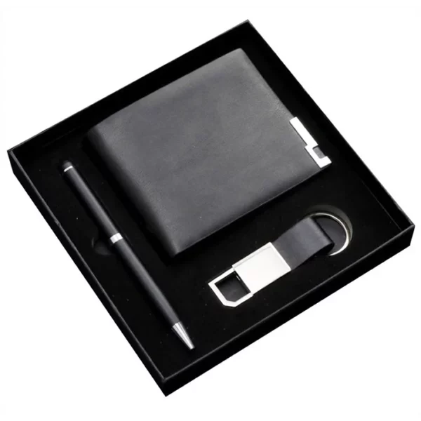Stylish PU Leather Wallet, Keychain & Metal Pen Professional Gift Box Set