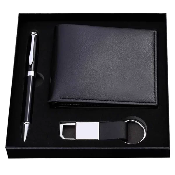 Stylish PU Leather Wallet, Keychain & Metal Pen Professional Gift Box Set - Image 2