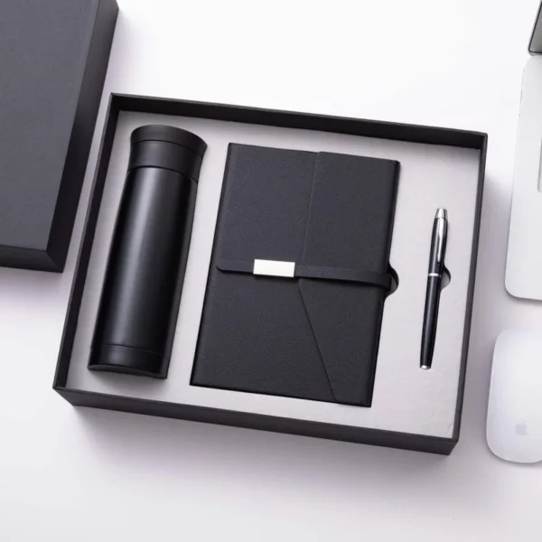 Professional 304 Stainless Steel Bottle, A5 Notebook & Metal Pen Gift Set (Black/Blue/Green) with Box & Bag - Image 3