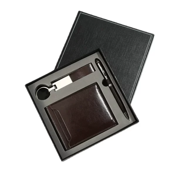 Stylish Metal & PU Keychain, Metal Pen & PU Wallet Gift Box Set - Image 9