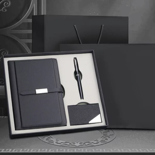 A5 Notebook, Metal Pen & PU Card Holder Professional Gift Set with Box & Bag