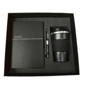 Black Stainless Steel Coffee Cup, A5 Notebook & Metal Pen Executive Gift Set with Box & Bag