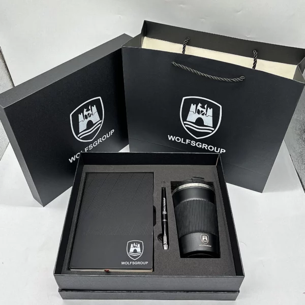 Black Stainless Steel Coffee Cup, A5 Notebook & Metal Pen Executive Gift Set with Box & Bag - Image 6