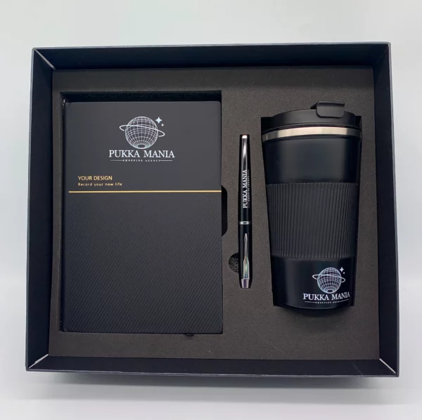 Black Stainless Steel Coffee Cup, A5 Notebook & Metal Pen Executive Gift Set with Box & Bag - Image 7
