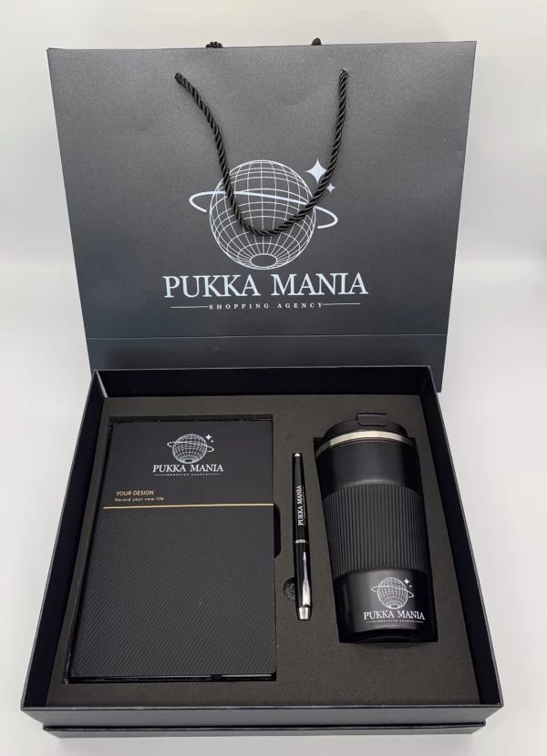 Black Stainless Steel Coffee Cup, A5 Notebook & Metal Pen Executive Gift Set with Box & Bag - Image 10