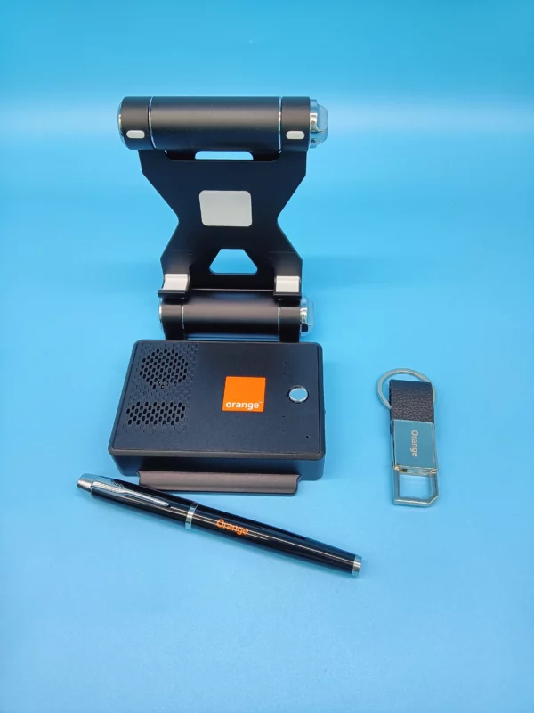 Innovative Phone Holder Speaker, PU & Metal Keychain & Metal Pen Tech Gift Set with Box & Bag - Image 2