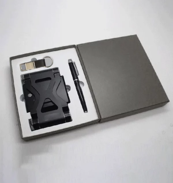 Innovative Phone Holder Speaker, PU & Metal Keychain & Metal Pen Tech Gift Set with Box & Bag - Image 3