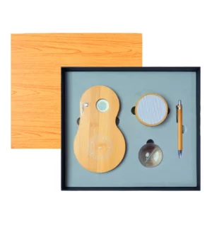 Eco-Friendly Wood Wireless Charger (3D Logo), Wireless Speaker & Pen Desk Set with Box & Bag
