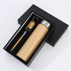 Natural Wood Keychain, Pen & Bottle Sustainable Gift Set with Box & Bag