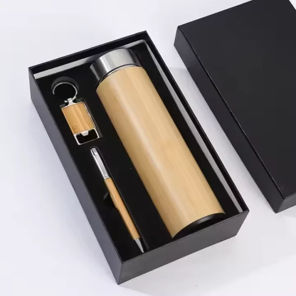 Natural Wood Keychain, Pen & Bottle Sustainable Gift Set with Box & Bag - Image 3