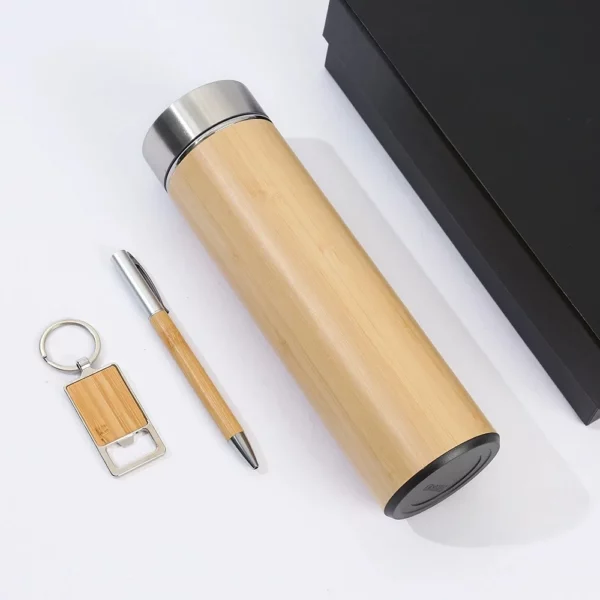 Natural Wood Keychain, Pen & Bottle Sustainable Gift Set with Box & Bag - Image 2