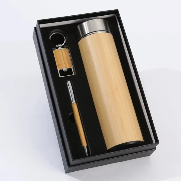 Natural Wood Keychain, Pen & Bottle Sustainable Gift Set with Box & Bag - Image 5