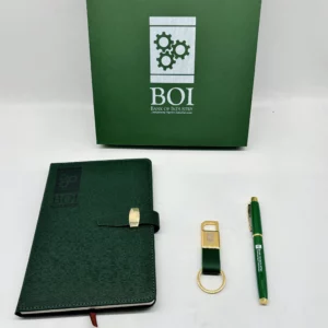 Essential A5 Notebook, Metal Pen & Keychain Gift Set with Box & Bag