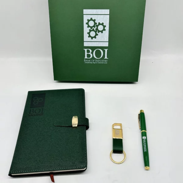 Essential A5 Notebook, Metal Pen & Keychain Gift Set with Box & Bag