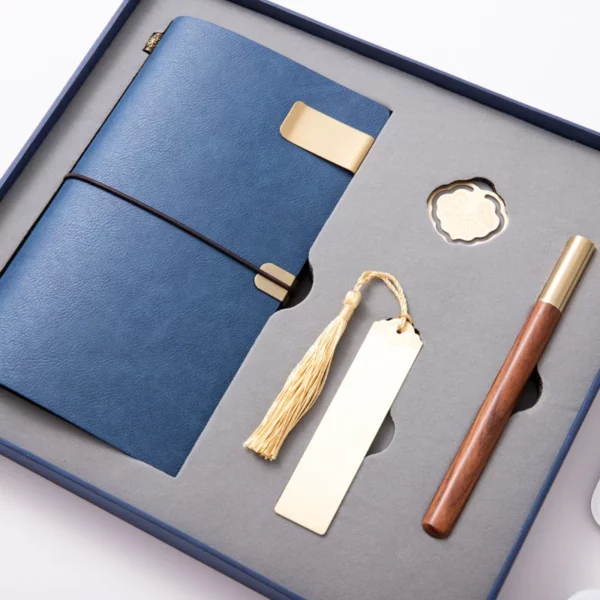 Elegant A6 Account Notebook, Brass Buckle, Brass Bookmark & Wood Metal Pen Gift Set with Box & Bag - Image 8