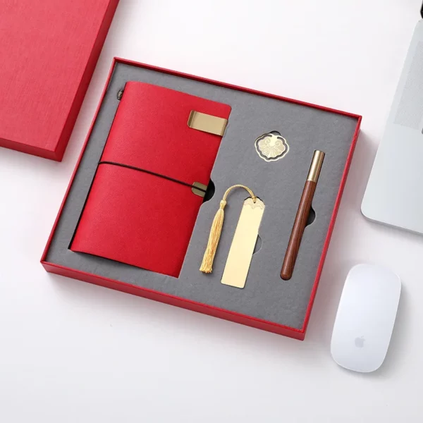 Elegant A6 Account Notebook, Brass Buckle, Brass Bookmark & Wood Metal Pen Gift Set with Box & Bag - Image 4