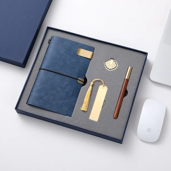 Elegant A6 Account Notebook, Brass Buckle, Brass Bookmark & Wood Metal Pen Gift Set with Box & Bag - Image 3
