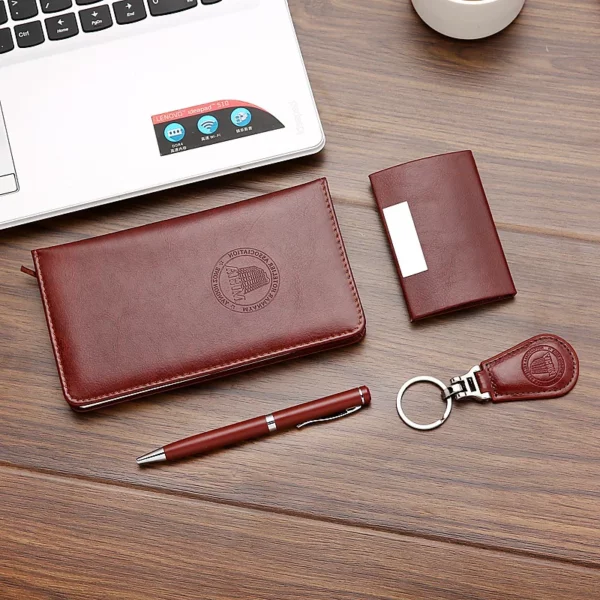 Stylish PU & Metal Card Holder, Metal Pen, PU Keychain & A6 Notebook Gift Box Set - Image 6