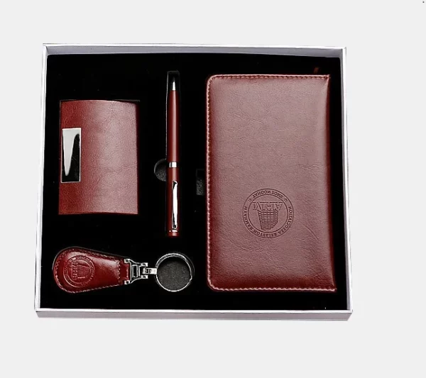Stylish PU & Metal Card Holder, Metal Pen, PU Keychain & A6 Notebook Gift Box Set - Image 2
