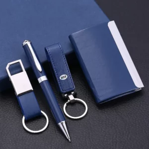 Versatile PU 16GB USB Drive, Metal Pen, PU & Metal Keychain & Card Holder Gift Set (Black/Blue/Red) with Box & Bag