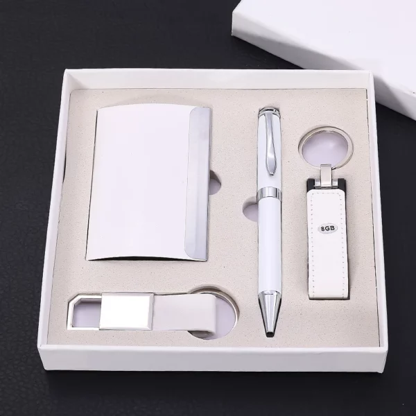 Versatile PU 16GB USB Drive, Metal Pen, PU & Metal Keychain & Card Holder Gift Set (Black/Blue/Red) with Box & Bag - Image 2